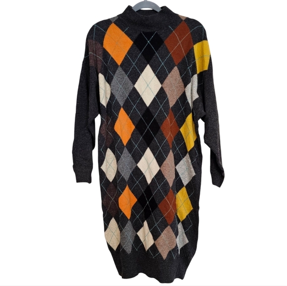 Vintage Benellon Argyle Print Turtleneck Sweater Dress - Picture 1 of 6